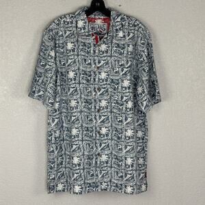 Pelagic Mens Button Up Shirt Fishing Palm Trees Marlin Short Sleeve Size M